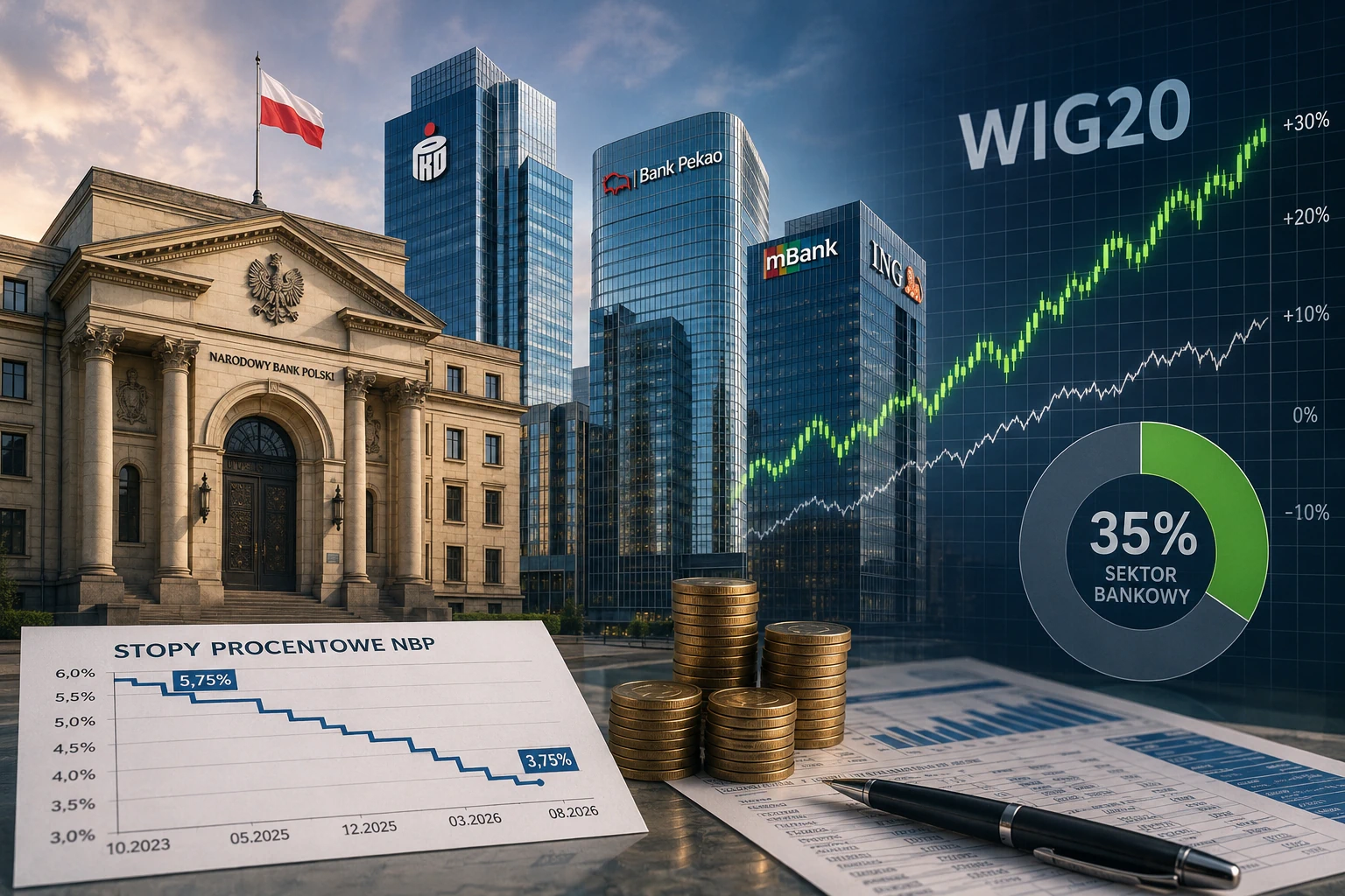 WIG20 a stopy NBP: marża banków i ich waga w indeksie