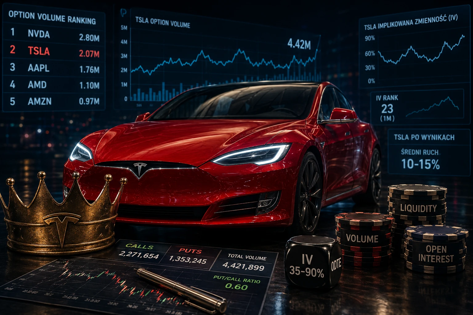 Tesla jako "król opcji"? Dlaczego TSLA ma jeden z najbardziej płynnych rynków opcyjnych świata?